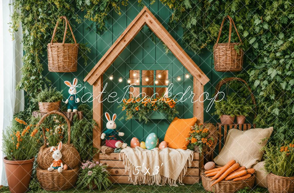 Kate Easter Backdrop Bunny House Basket Blanket Green Designed by Emetselch - Kate Backdrop AU
