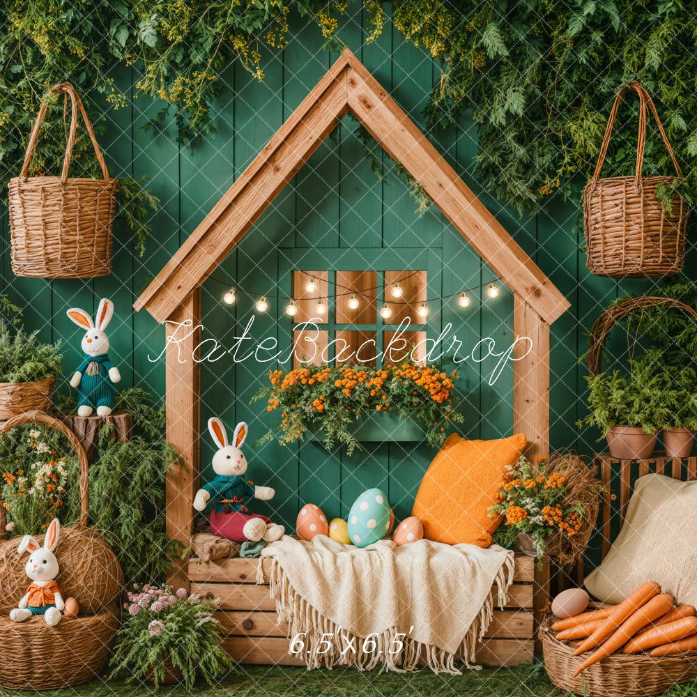 Kate Easter Backdrop Bunny House Basket Blanket Green Designed by Emetselch - Kate Backdrop AU