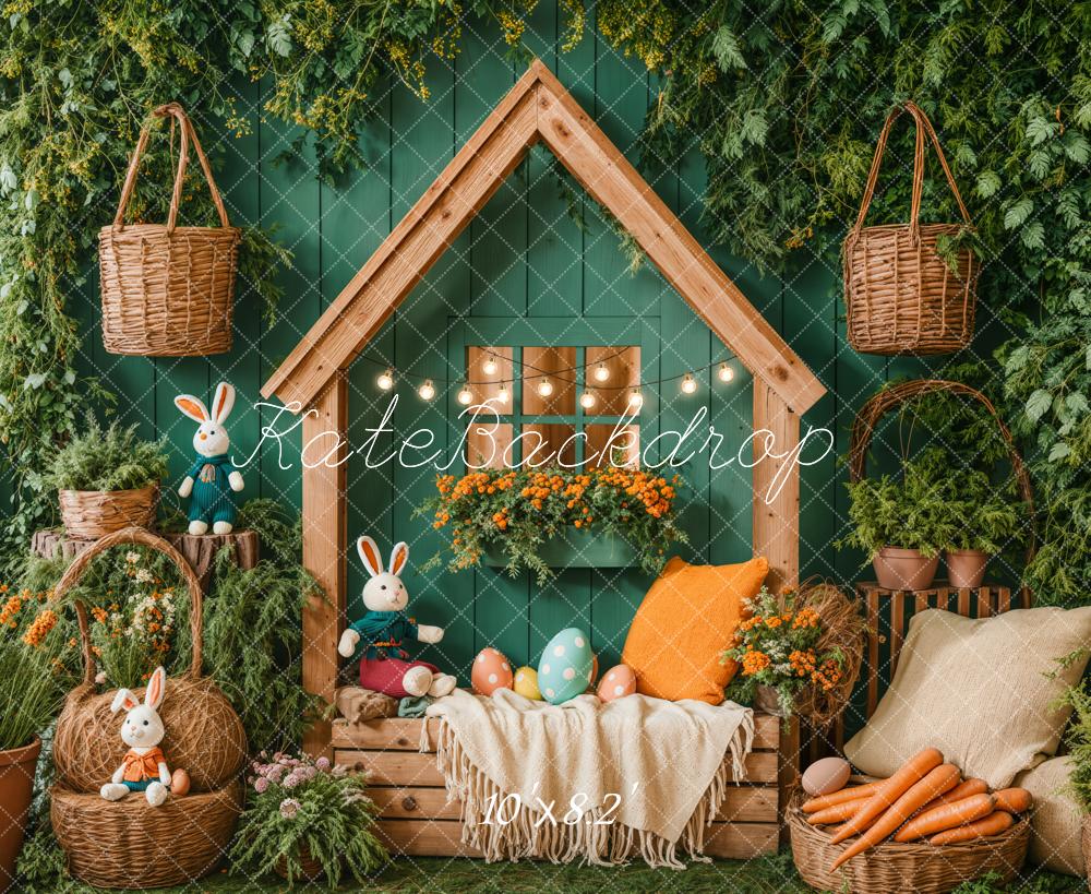 Kate Easter Backdrop Bunny House Basket Blanket Green Designed by Emetselch - Kate Backdrop AU