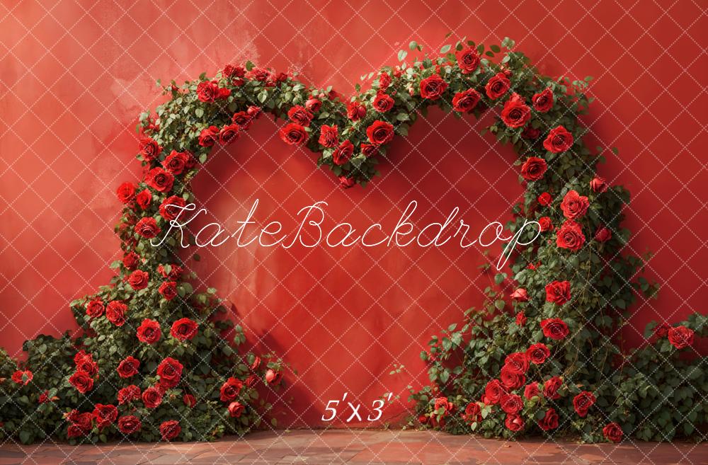 Kate Red Valentine's Day Heart Rose Wall Backdrop Designed by Emetselch - Kate Backdrop AU