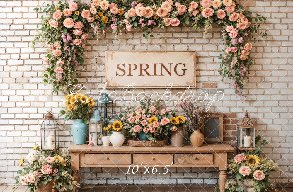 Kate Spring Floral Vintage Brick Wall Backdrop Designed by Emetselch - Kate Backdrop AU