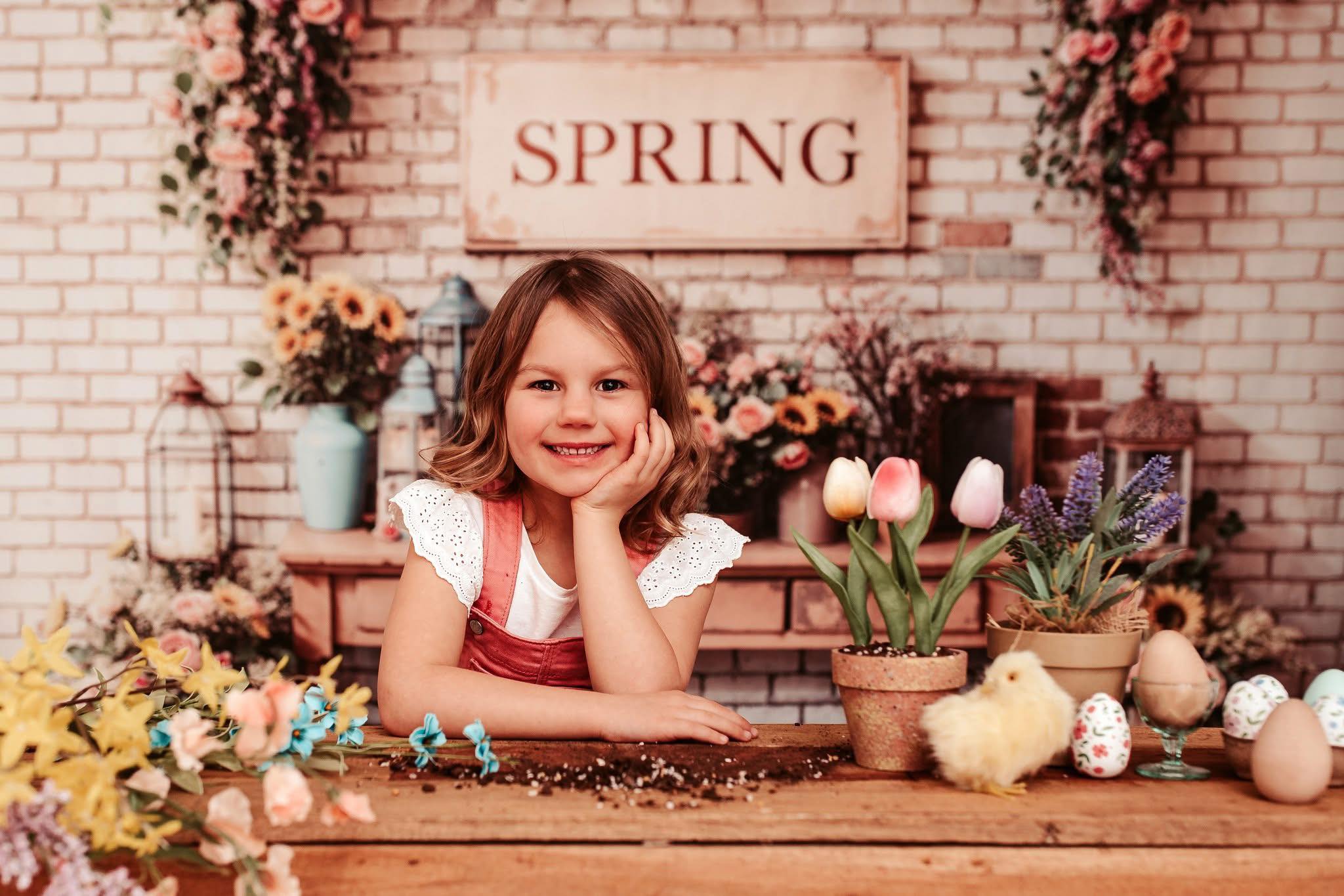 Kate Spring Floral Vintage Brick Wall Backdrop Designed by Emetselch - Kate Backdrop AU