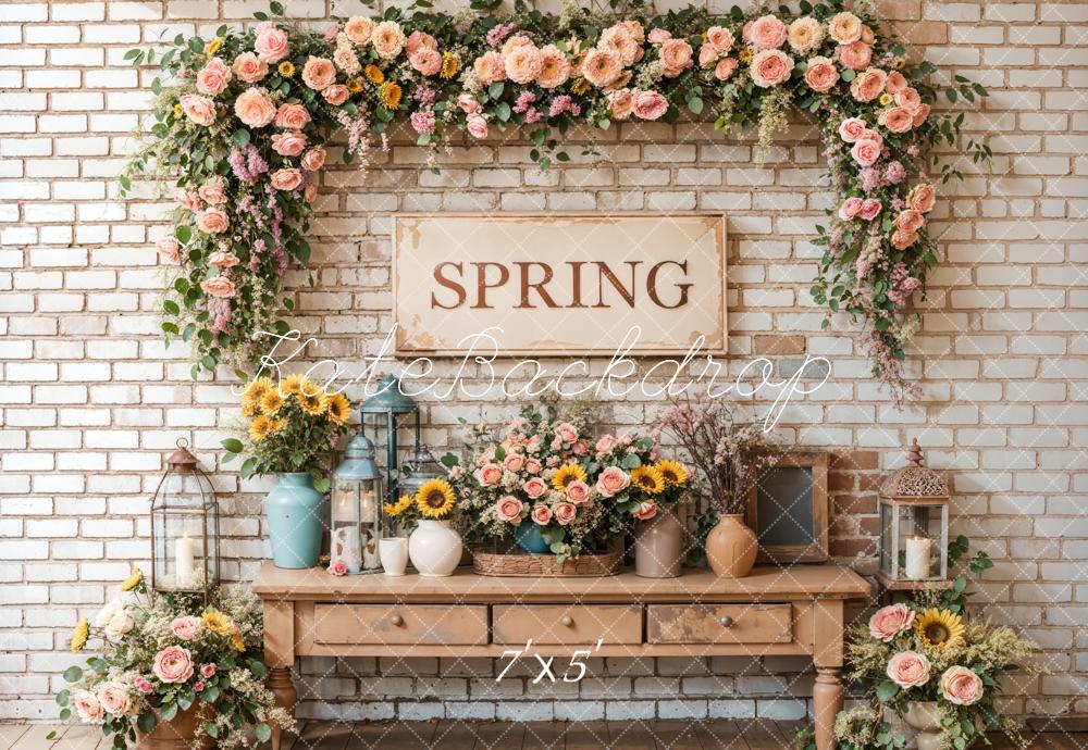 Kate Spring Floral Vintage Brick Wall Backdrop Designed by Emetselch - Kate Backdrop AU
