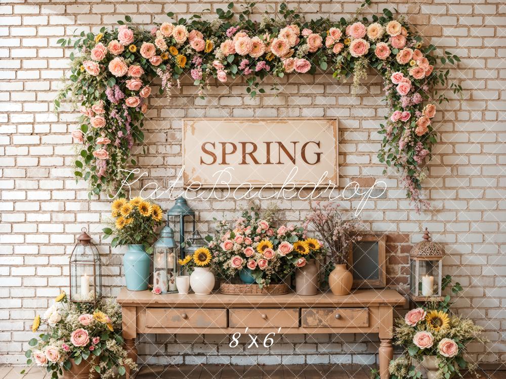 Kate Spring Floral Vintage Brick Wall Backdrop Designed by Emetselch - Kate Backdrop AU