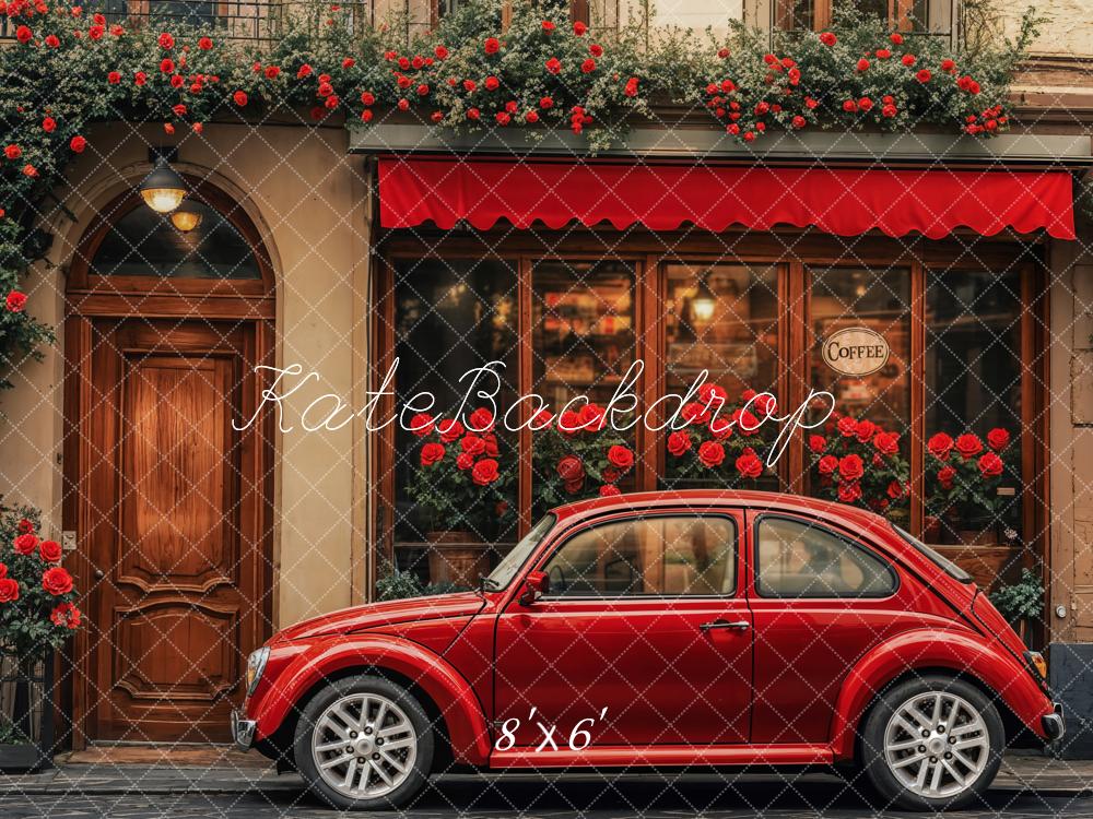 Kate Valentine Red Vintage Car Cafe Shop Backdrop Designed by Emetselch - Kate Backdrop AU