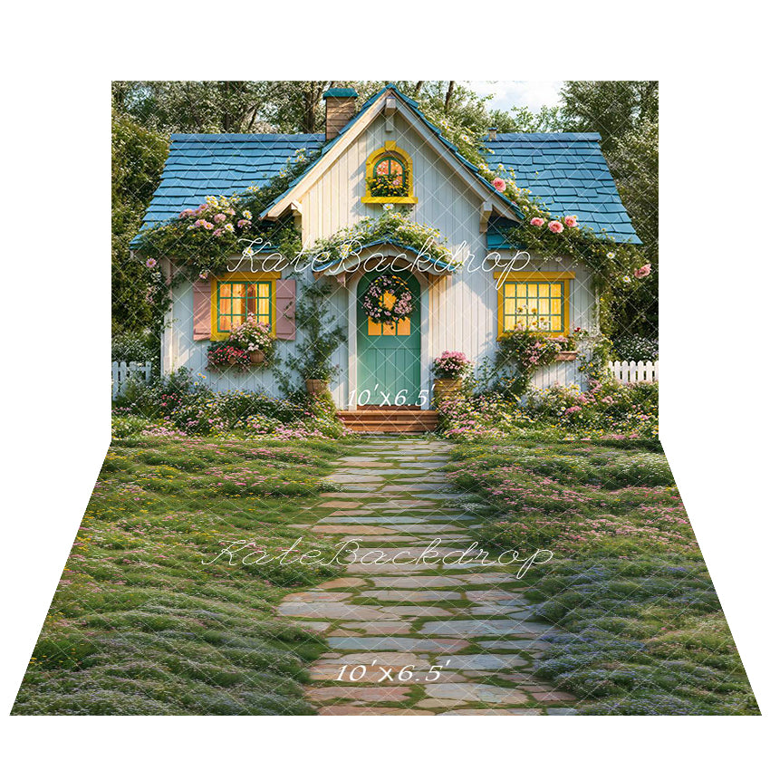 Kate Spring Cottage Floral Backdrop+Garden Pathway Floor Backdrop - Kate Backdrop AU