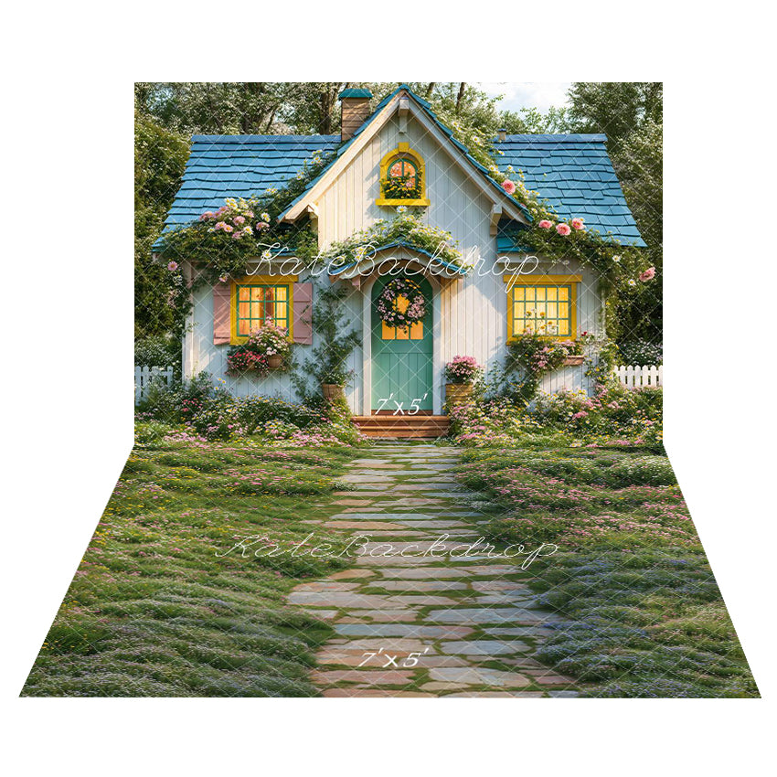 Kate Spring Cottage Floral Backdrop+Garden Pathway Floor Backdrop - Kate Backdrop AU