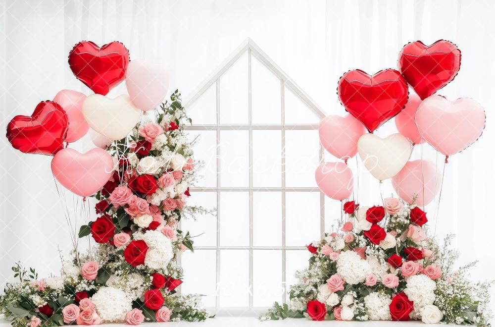 Kate Heart Balloons and Roses Valentine Backdrop Designed by Patty Roberts - Kate Backdrop AU