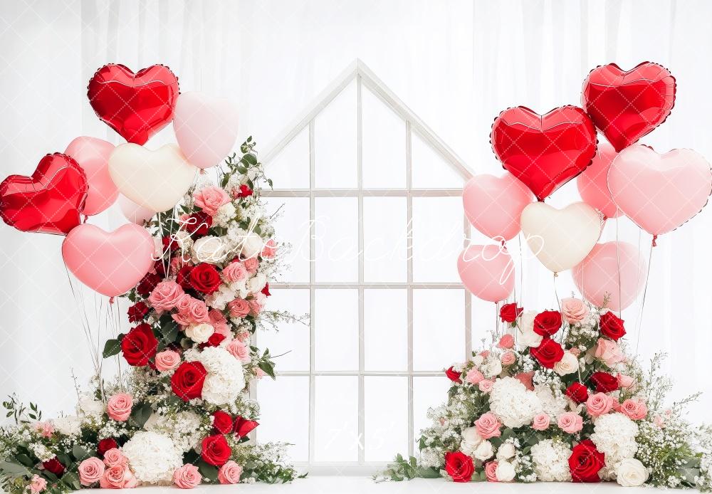 Kate Heart Balloons and Roses Valentine Backdrop Designed by Patty Roberts - Kate Backdrop AU