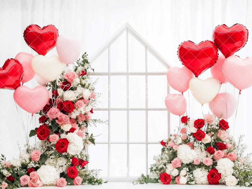 Kate Heart Balloons and Roses Valentine Backdrop Designed by Patty Roberts - Kate Backdrop AU
