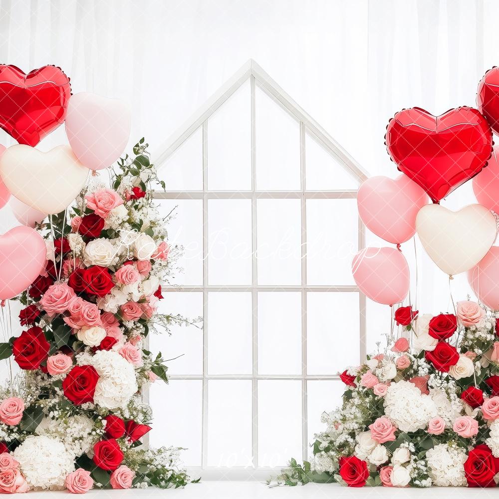 Kate Heart Balloons and Roses Valentine Backdrop Designed by Patty Roberts - Kate Backdrop AU
