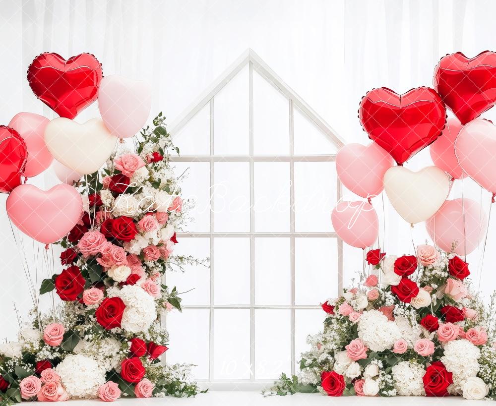 Kate Heart Balloons and Roses Valentine Backdrop Designed by Patty Roberts - Kate Backdrop AU