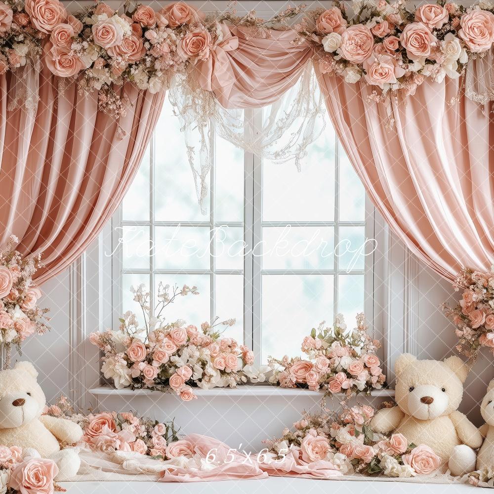 Kate Valentine Nursery Bears Pink Roses Backdrop Designed by Patty Roberts - Kate Backdrop AU
