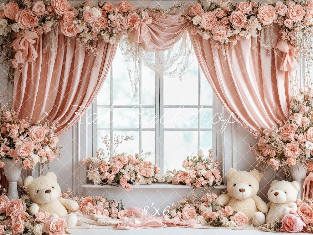 Kate Valentine Nursery Bears Pink Roses Backdrop Designed by Patty Roberts - Kate Backdrop AU