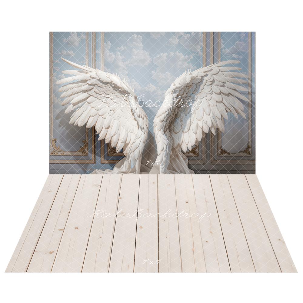 Kate Fantasy Angel Wings Vintage Wall Backdrop+Beige Wood Plank Floor Backdrop - Kate Backdrop AU