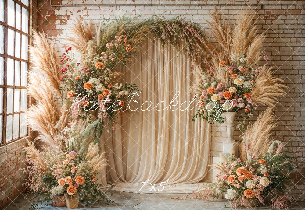 Kate Boho Flower Arch Window Beige Backdrop Designed by Emetselch - Kate Backdrop AU