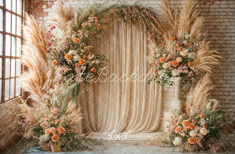 Kate Boho Flower Arch Window Beige Backdrop Designed by Emetselch - Kate Backdrop AU