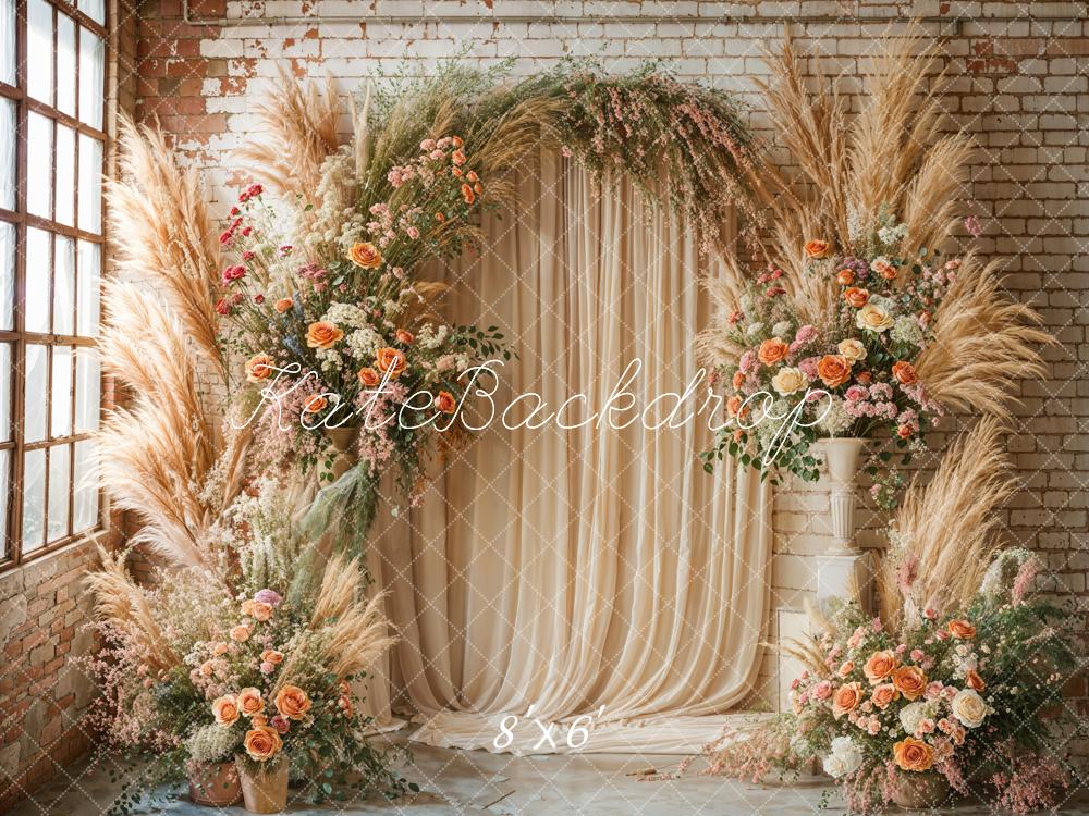 Kate Boho Flower Arch Window Beige Backdrop Designed by Emetselch - Kate Backdrop AU