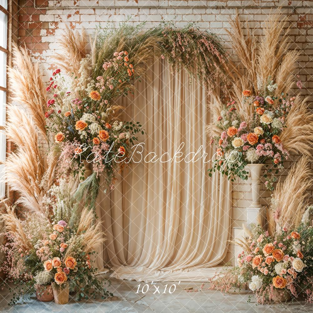Kate Boho Flower Arch Window Beige Backdrop Designed by Emetselch - Kate Backdrop AU