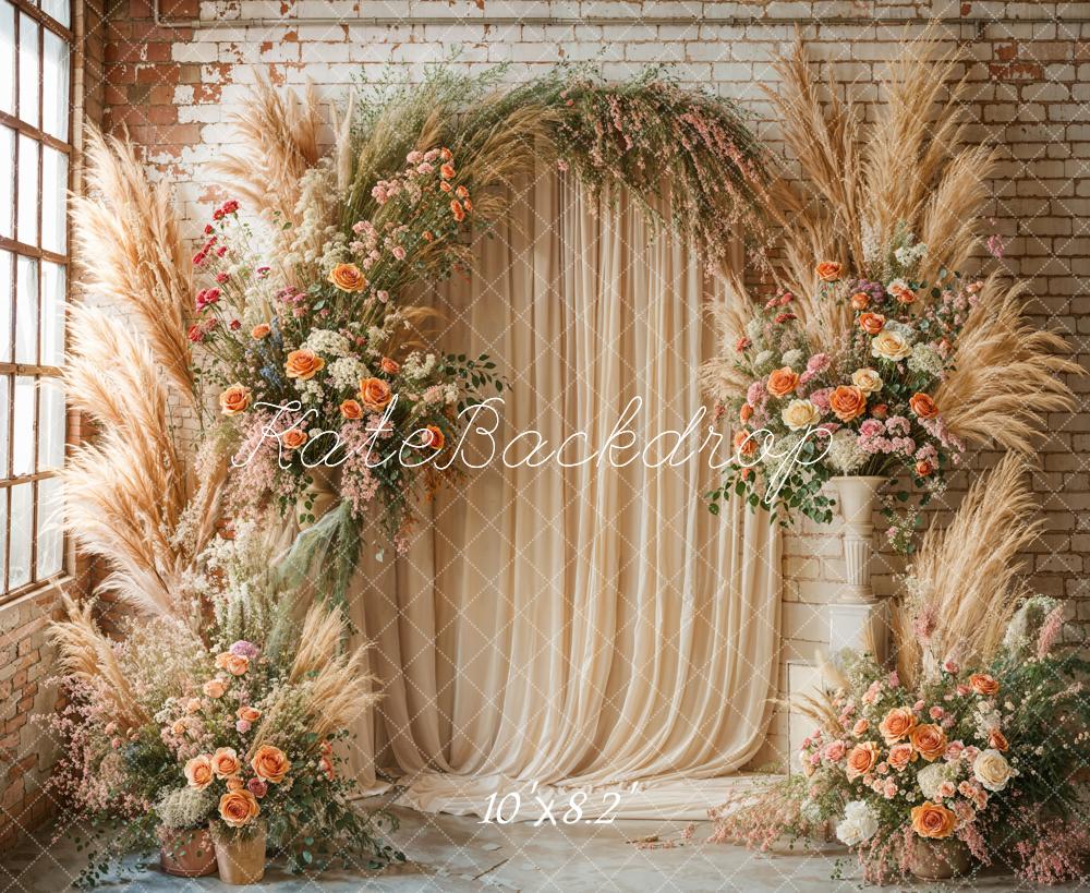 Kate Boho Flower Arch Window Beige Backdrop Designed by Emetselch - Kate Backdrop AU