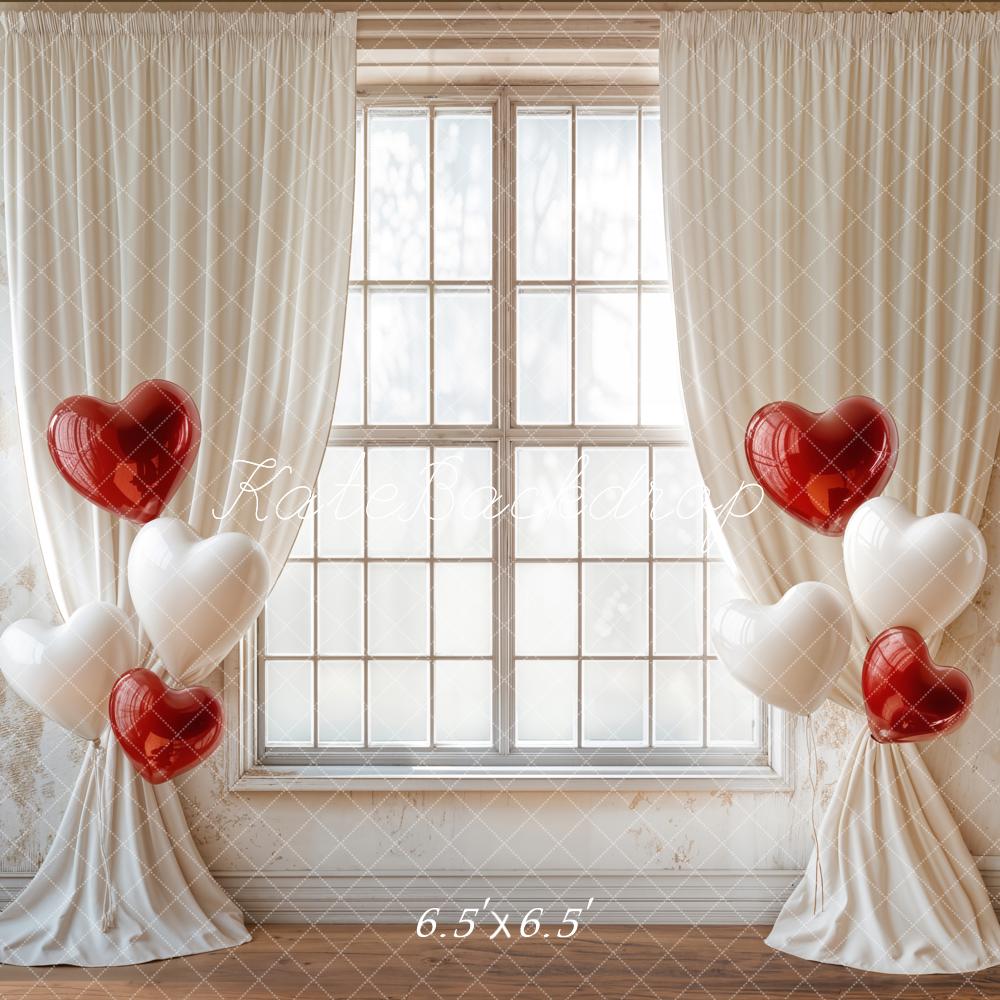 Kate Valentine Backdrop Heart Balloons Curtain Window Designed by Emetselch - Kate Backdrop AU