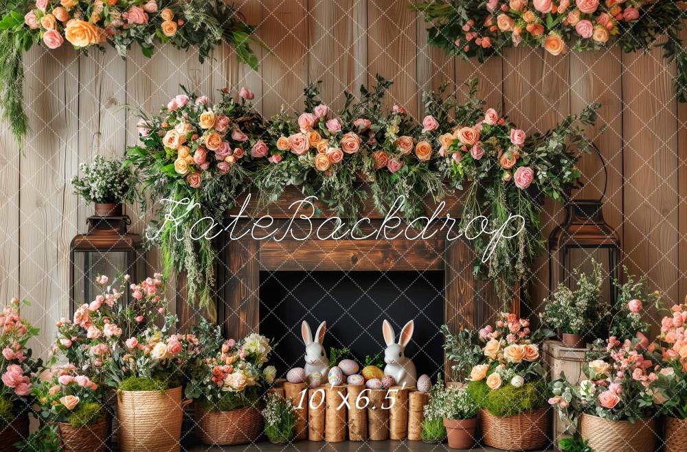 Kate Floral Rustic Easter Fireplace Backdrop Designed by Patty Roberts - Kate Backdrop AU