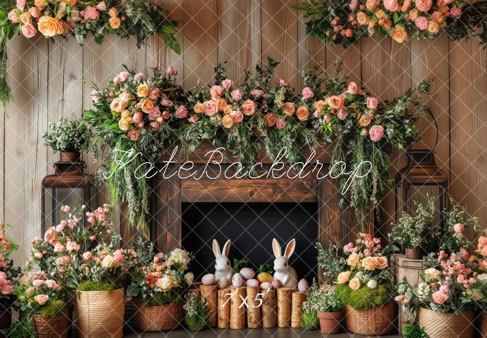 Kate Floral Rustic Easter Fireplace Backdrop Designed by Patty Roberts - Kate Backdrop AU