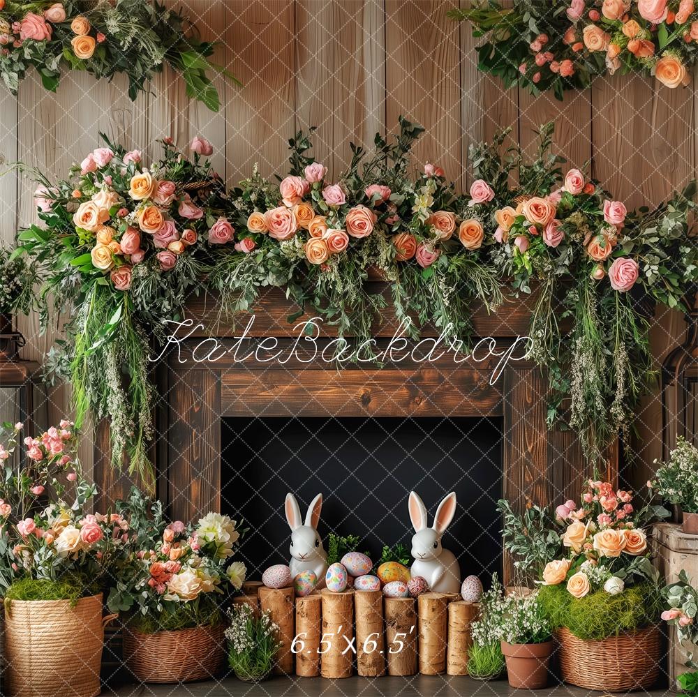 Kate Floral Rustic Easter Fireplace Backdrop Designed by Patty Roberts - Kate Backdrop AU