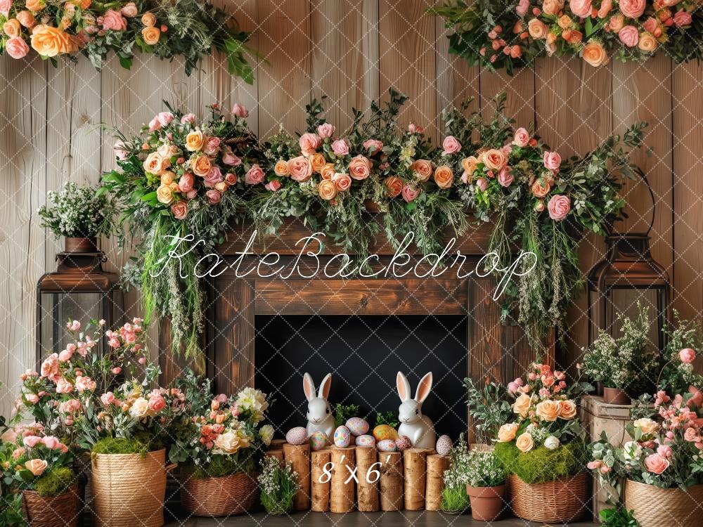 Kate Floral Rustic Easter Fireplace Backdrop Designed by Patty Roberts - Kate Backdrop AU