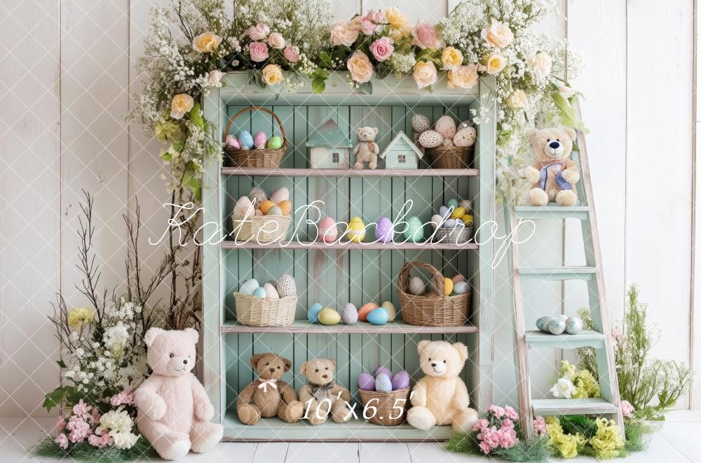 Kate Vintage Easter Bear Shelf Backdrop Designed by Patty Roberts - Kate Backdrop AU