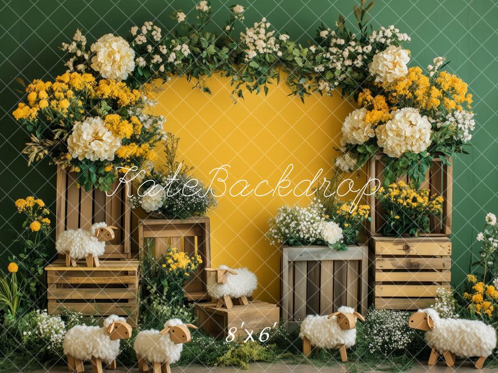 Kate Yellow Spring Sheep Backdrop Designed by Patty Roberts - Kate Backdrop AU