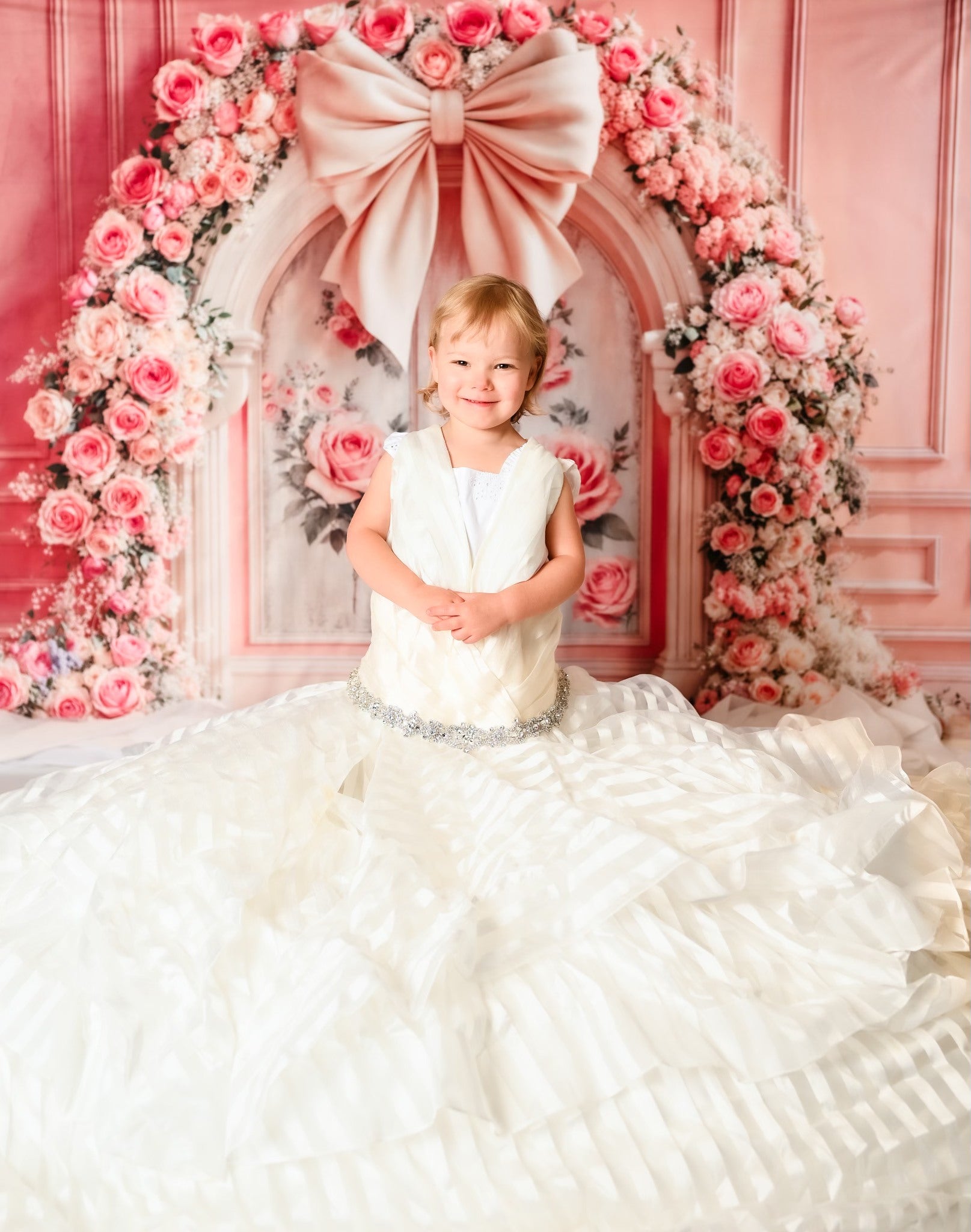 Kate Flower Arch Pink Rose Bow Backdrop Designed by Emetselch - Kate Backdrop AU
