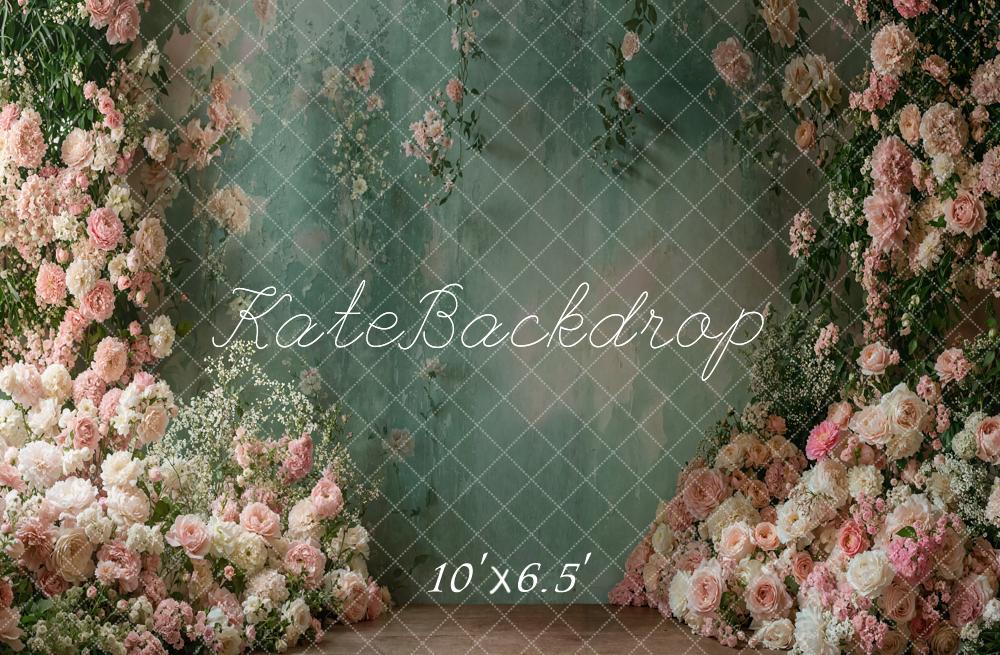 Kate Spring Floral Green Vintage Wall Backdrop Designed by Emetselch - Kate Backdrop AU