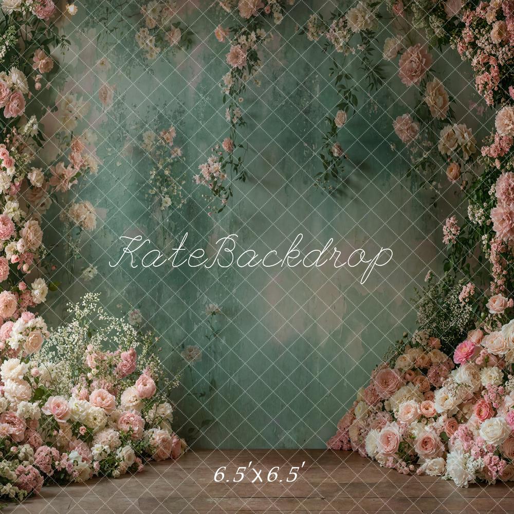 Kate Spring Floral Green Vintage Wall Backdrop Designed by Emetselch - Kate Backdrop AU