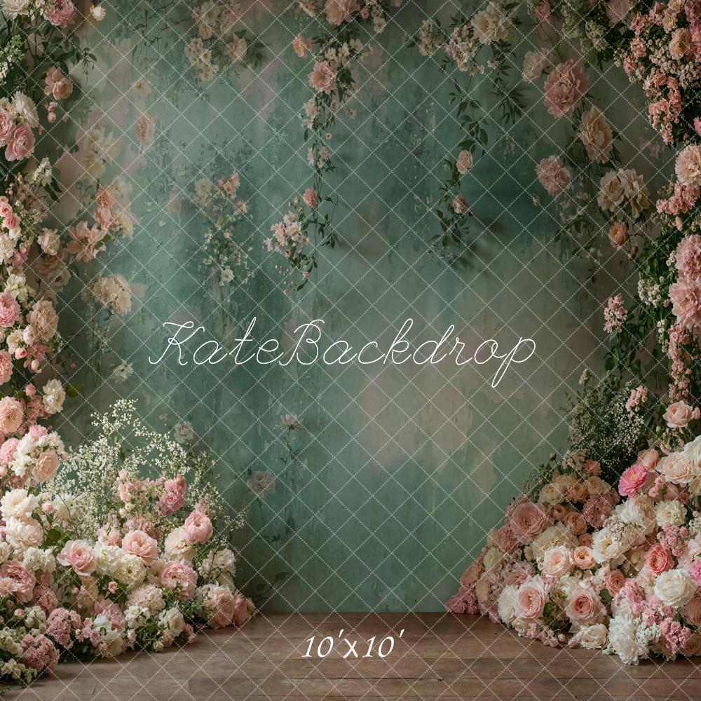 Kate Spring Floral Green Vintage Wall Backdrop Designed by Emetselch - Kate Backdrop AU