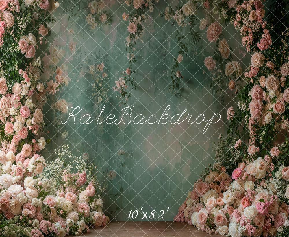 Kate Spring Floral Green Vintage Wall Backdrop Designed by Emetselch - Kate Backdrop AU