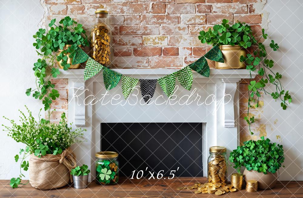 Kate St. Patrick's Day Shamrock Fireplace Backdrop Designed by Emetselch - Kate Backdrop AU