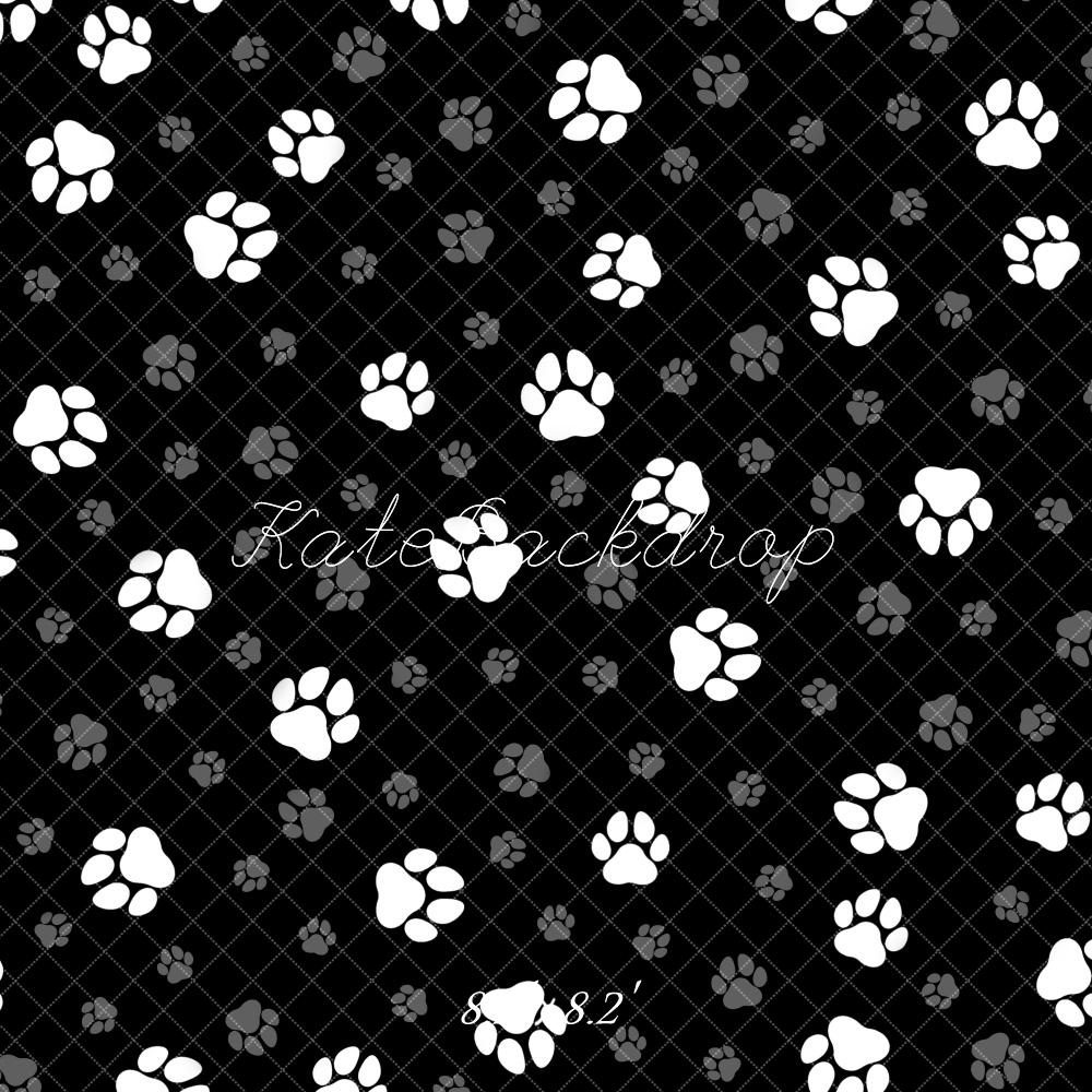 Kate Black White Paw Print Pattern Backdrop Designed by Mandy Ringe Photography - Kate Backdrop AU