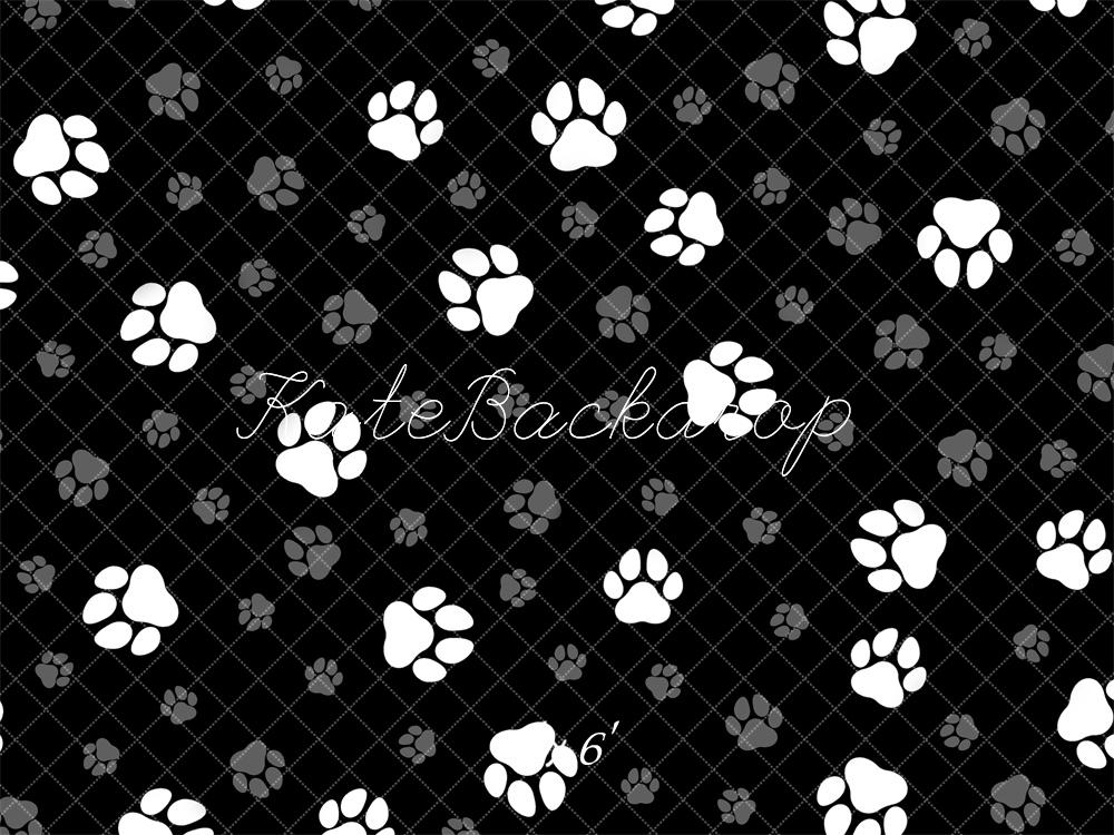Kate Black White Paw Print Pattern Backdrop Designed by Mandy Ringe Photography - Kate Backdrop AU