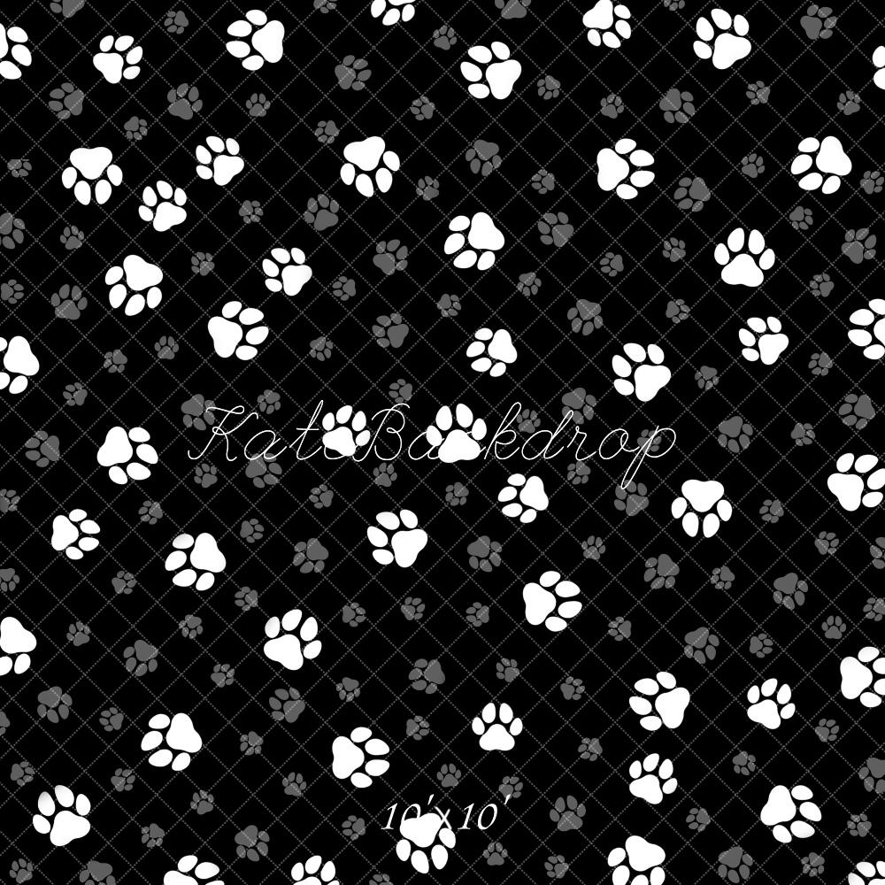 Kate Black White Paw Print Pattern Backdrop Designed by Mandy Ringe Photography - Kate Backdrop AU