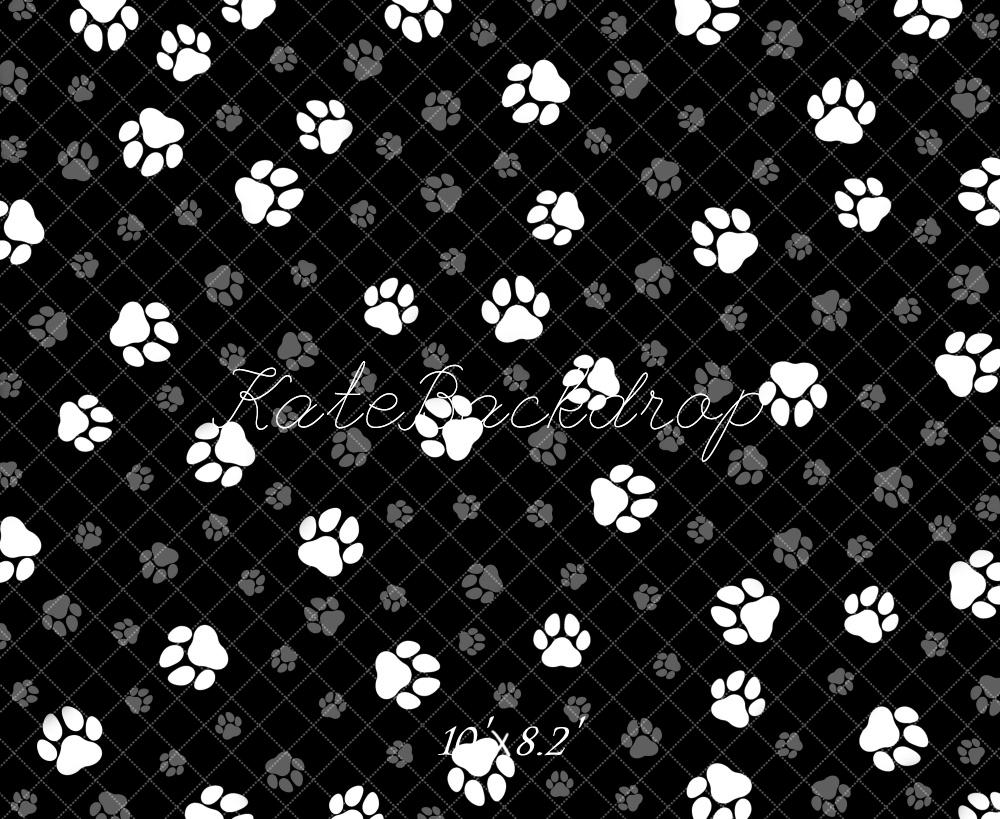 Kate Black White Paw Print Pattern Backdrop Designed by Mandy Ringe Photography - Kate Backdrop AU