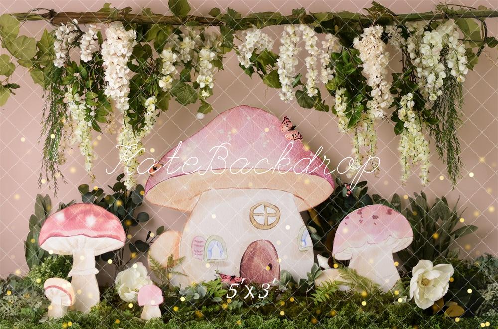 Kate Birthday Fairy Mushroom House Garden Backdrop Designed by Mandy Ringe Photography - Kate Backdrop AU