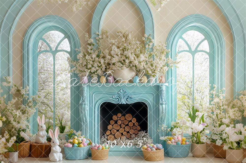 Kate Easter Teal Interior Fireplace Backdrop Designed by Mini MakeBelieve - Kate Backdrop AU