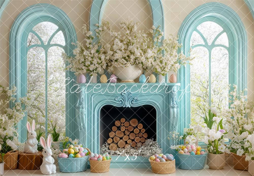 Kate Easter Teal Interior Fireplace Backdrop Designed by Mini MakeBelieve - Kate Backdrop AU