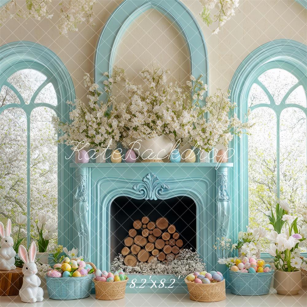 Kate Easter Teal Interior Fireplace Backdrop Designed by Mini MakeBelieve - Kate Backdrop AU