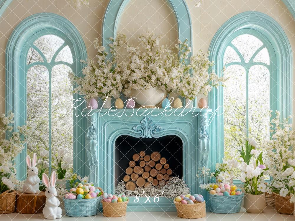 Kate Easter Teal Interior Fireplace Backdrop Designed by Mini MakeBelieve - Kate Backdrop AU