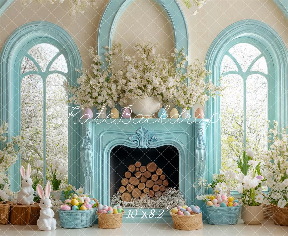 Kate Easter Teal Interior Fireplace Backdrop Designed by Mini MakeBelieve - Kate Backdrop AU