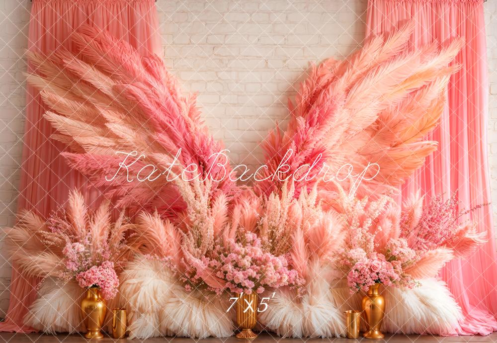 Kate Boho Pink Wings Pampas Backdrop Designed by Emetselch - Kate Backdrop AU