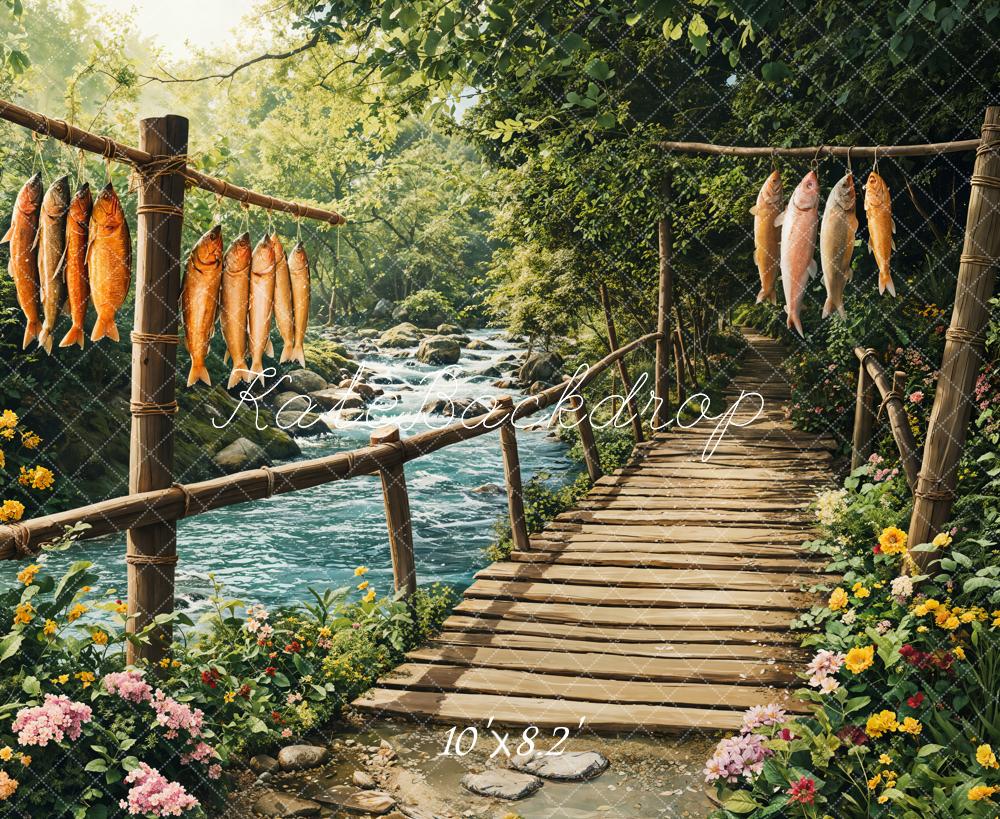 Kate Rustic Bridge Fish River Backdrop Designed by Emetselch - Kate Backdrop AU
