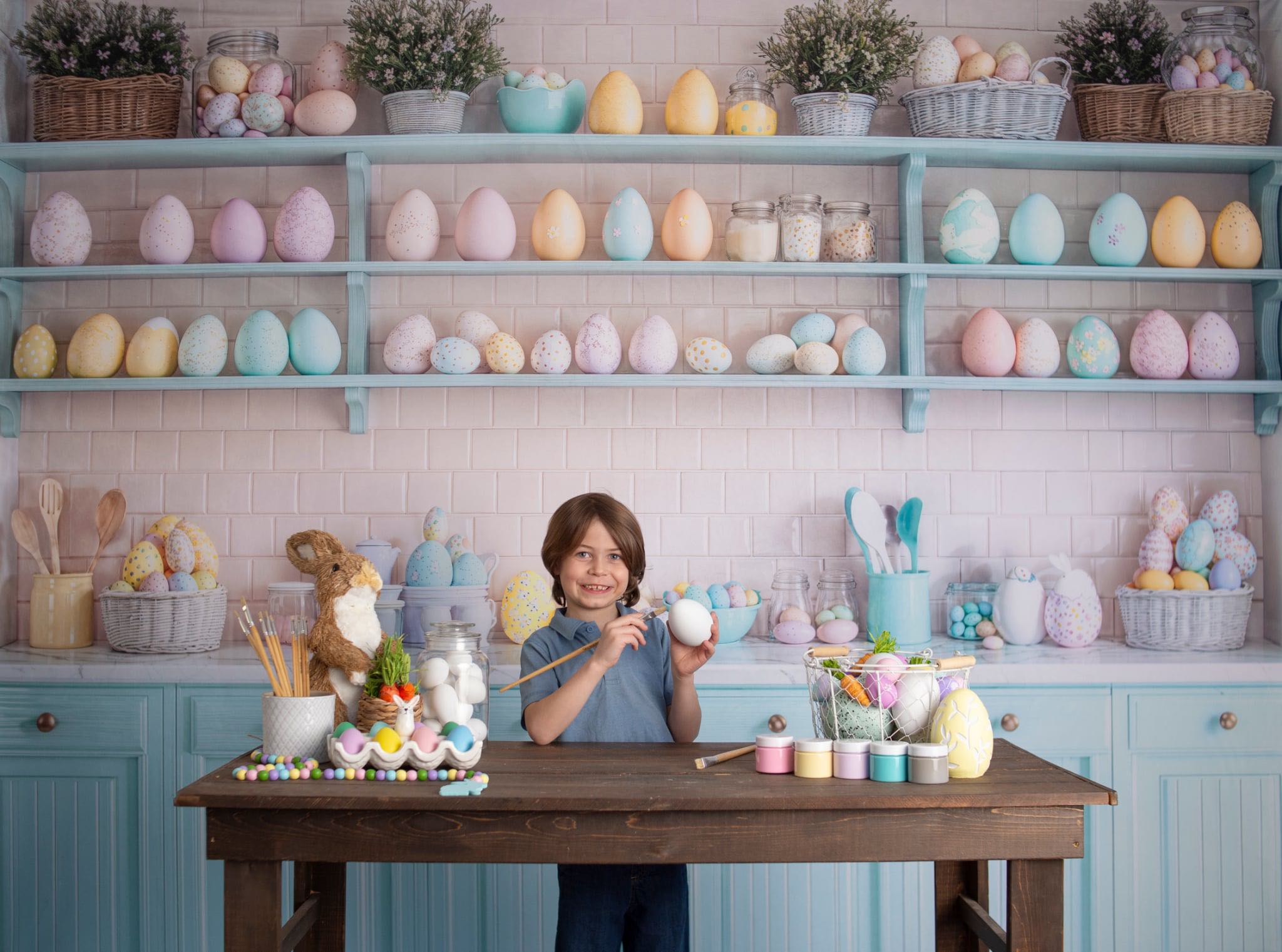 Kate Easter Kitchen Egg Shelf Pastel Backdrop Designed by Emetselch - Kate Backdrop AU